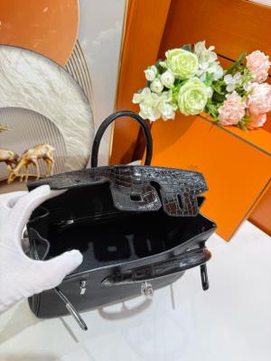 wholesale quality hermes birkin 25 noir matte alligator and togo touch